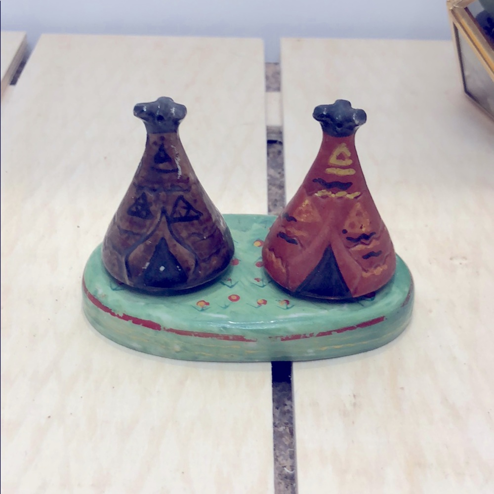 Vintage teepee porcelain salt and pepper set